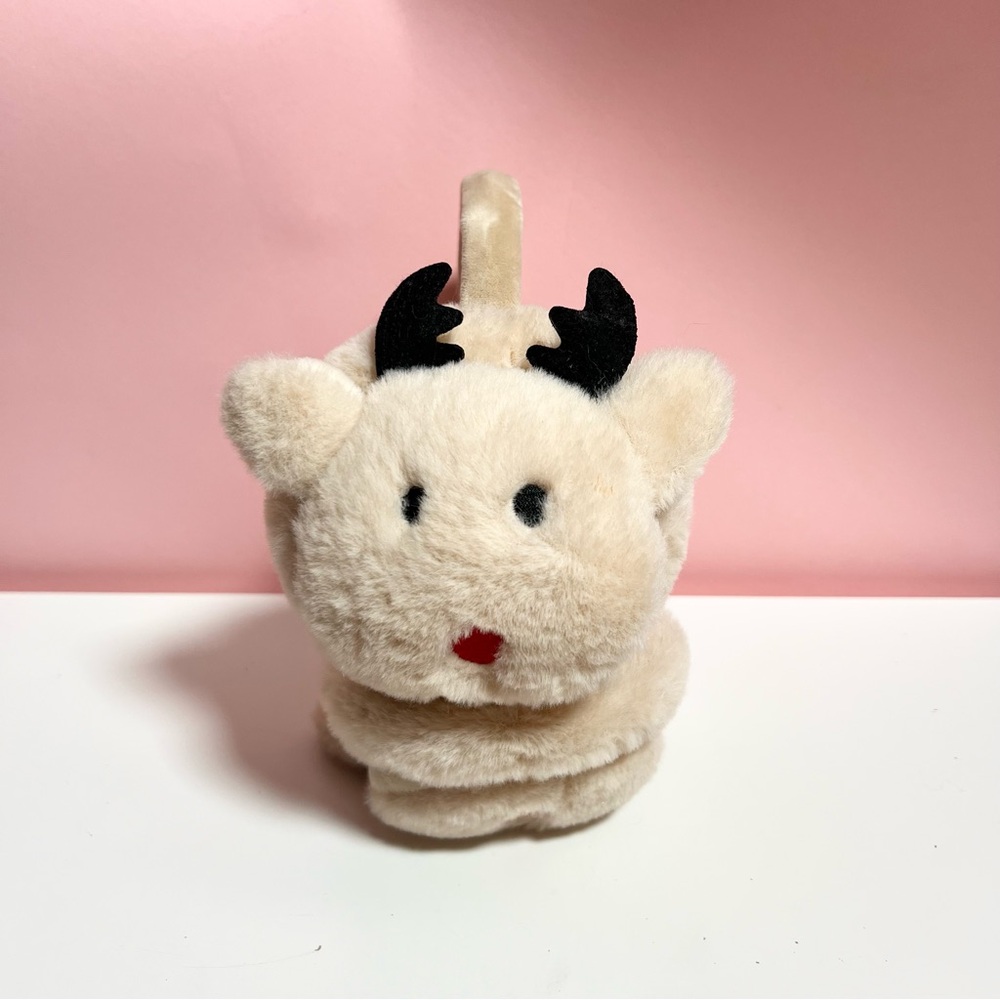 Y2K 2000s plush fur holiday winter reindeer earmuffs